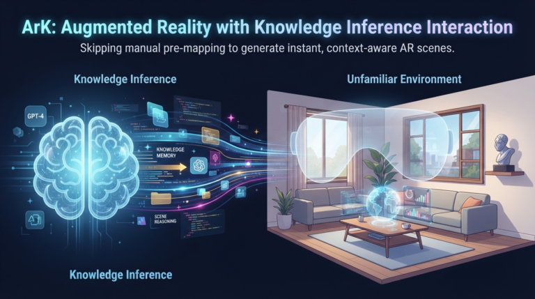 Illustration of an AR interface analyzing an unfamiliar room using AI knowledge reasoning