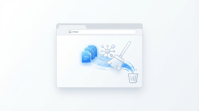 Illustration of a browser clearing cached data represented by a trash icon