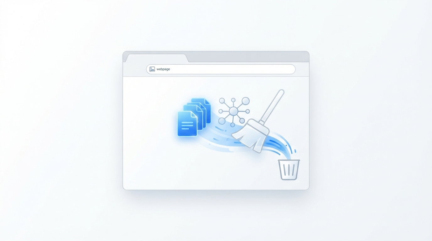 Illustration of a browser clearing cached data represented by a trash icon