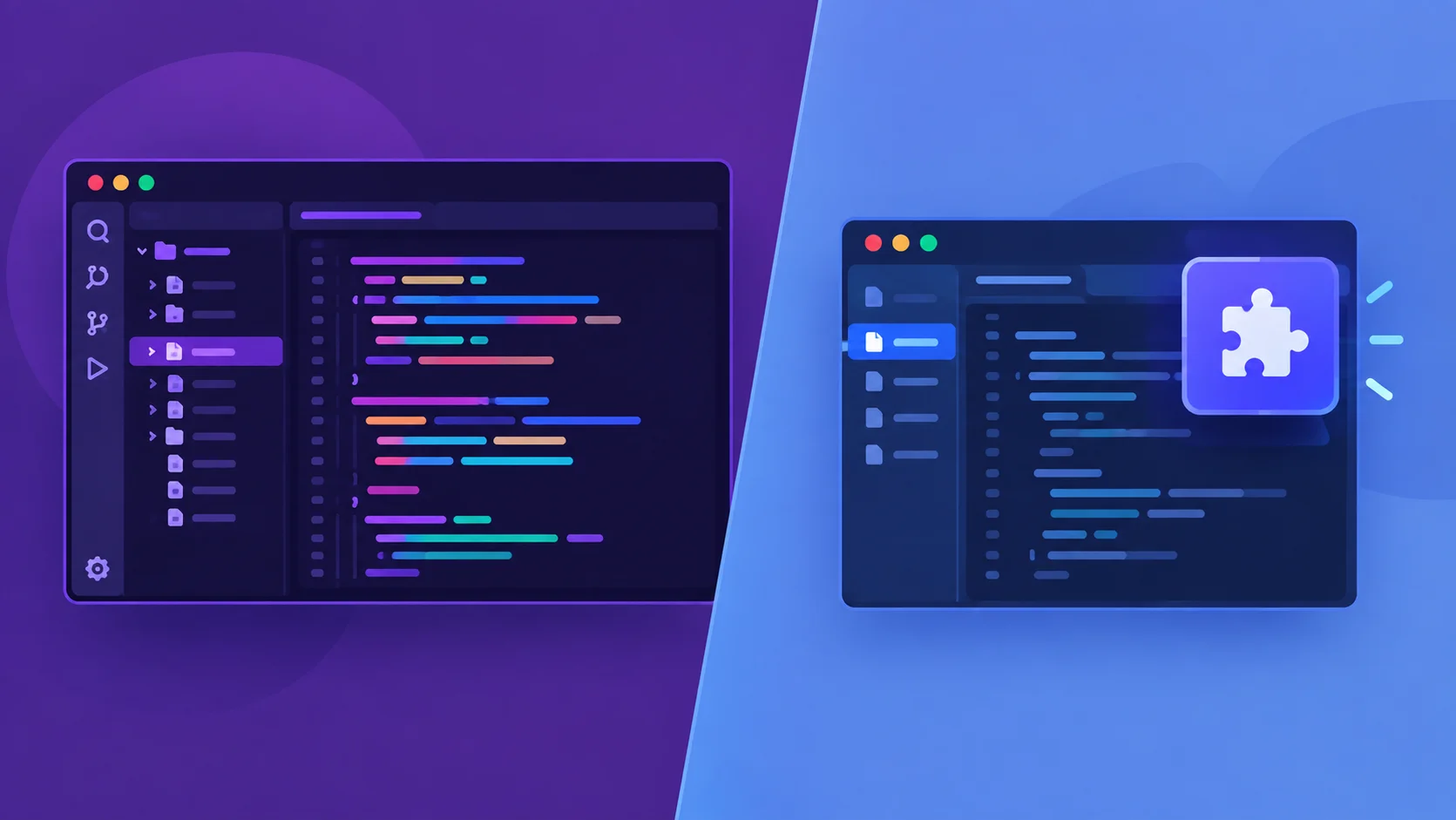 Illustration comparing two AI coding assistant tools