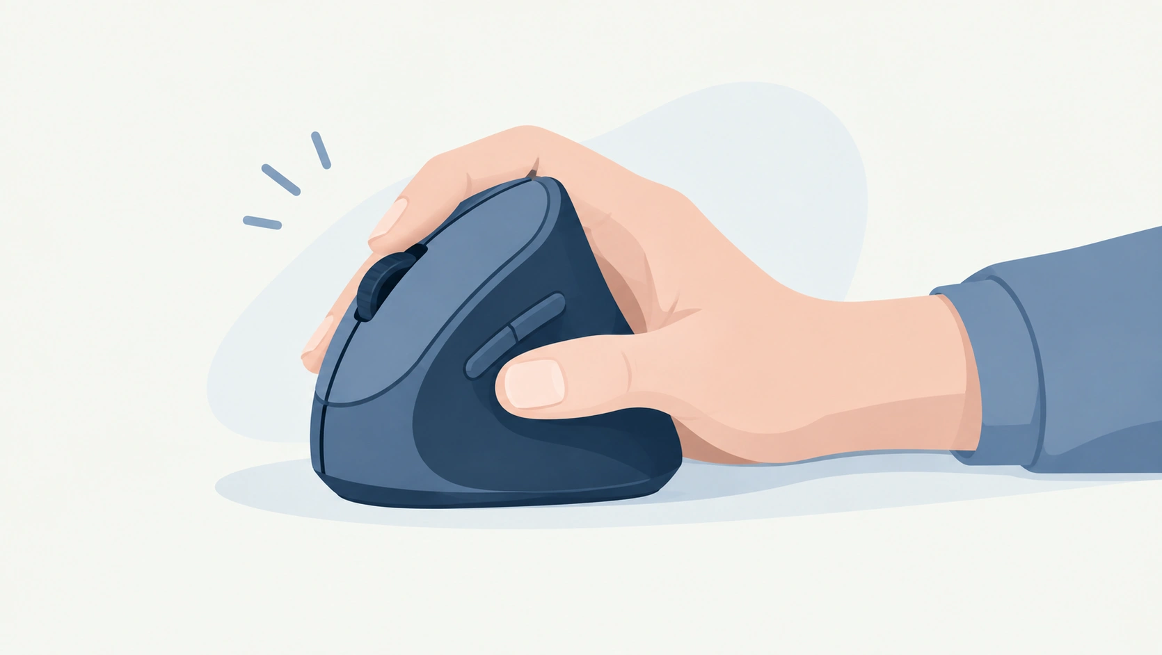 Illustration of a hand using a vertical ergonomic mouse in a natural handshake position