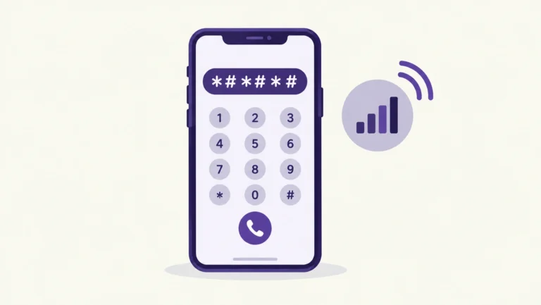 Illustration of a phone dialer screen showing a special code sequence