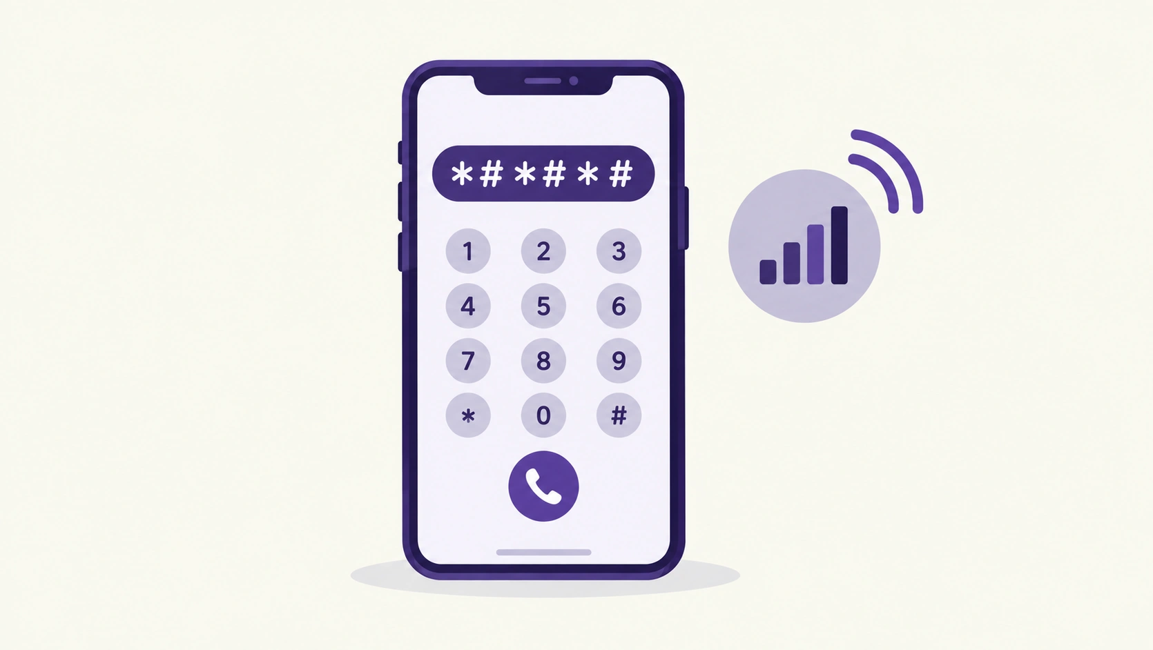 Illustration of a phone dialer screen showing a special code sequence