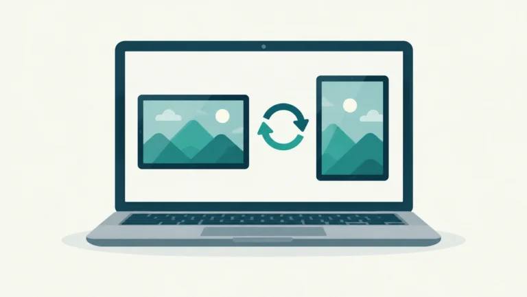 Illustration of a Chromebook screen rotating from landscape to portrait orientation