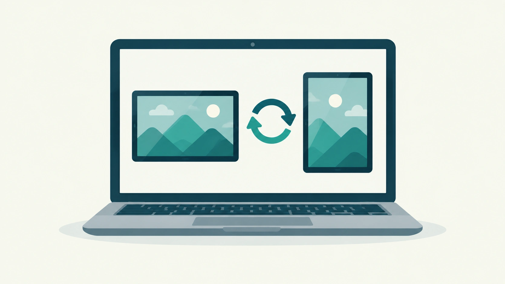 Illustration of a Chromebook screen rotating from landscape to portrait orientation