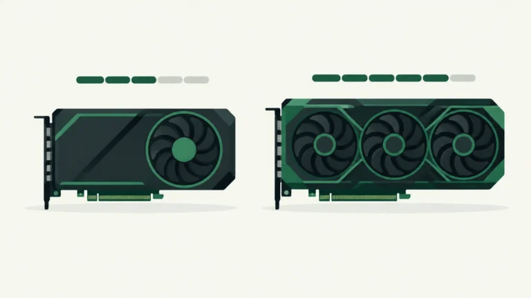 Illustration comparing two graphics card models side by side