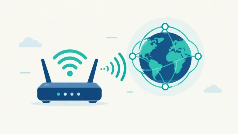 Illustration showing the difference between a WiFi router and the global internet network