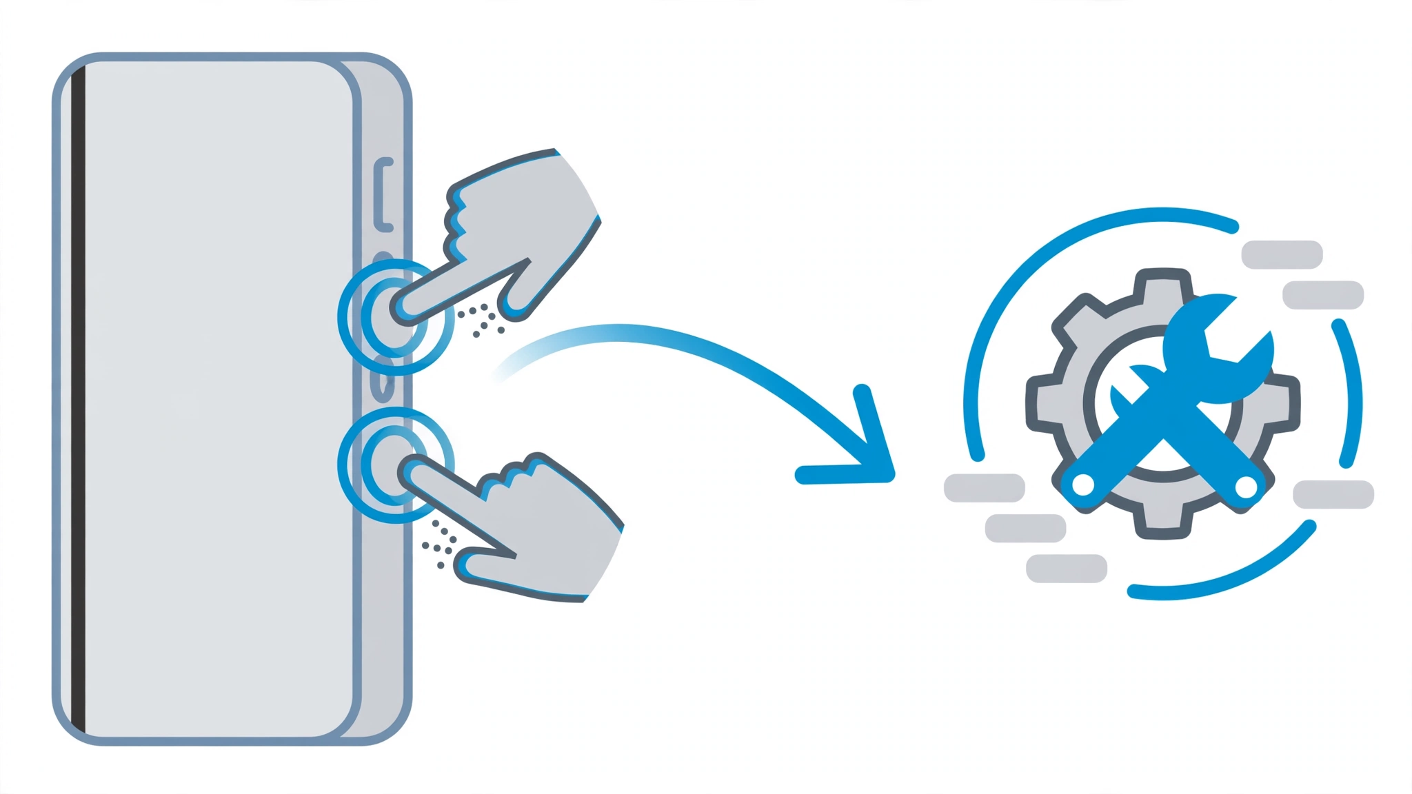 Illustration of fingers pressing the power and volume buttons together to boot an Android phone into recovery mode