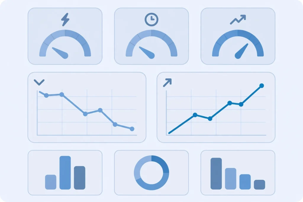 Dashboard showing key application acceleration metrics: latency, TTFB, throughput and cache hit ratio