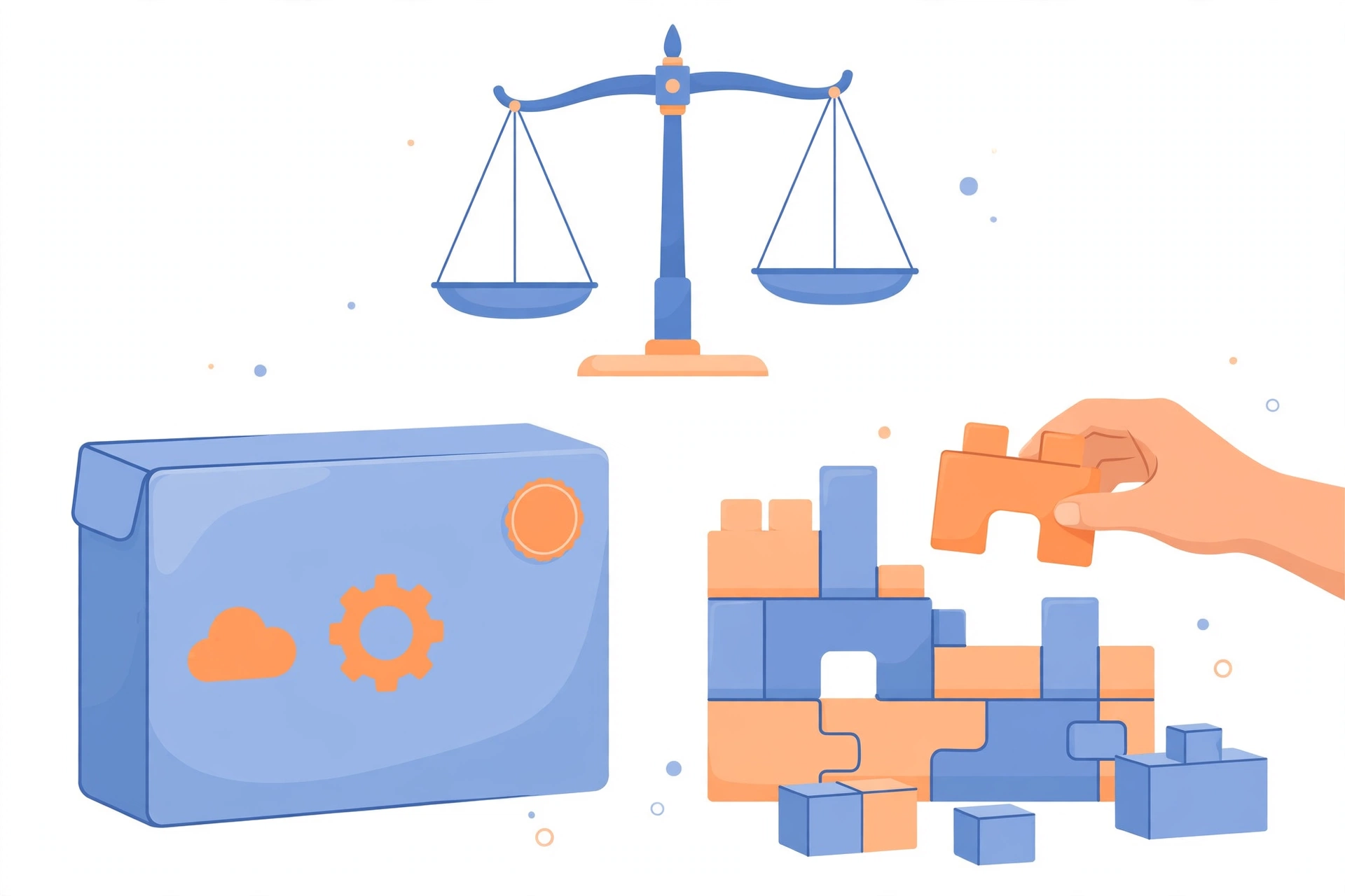 Illustration comparing all-in-one BPA suites versus composable automation builders