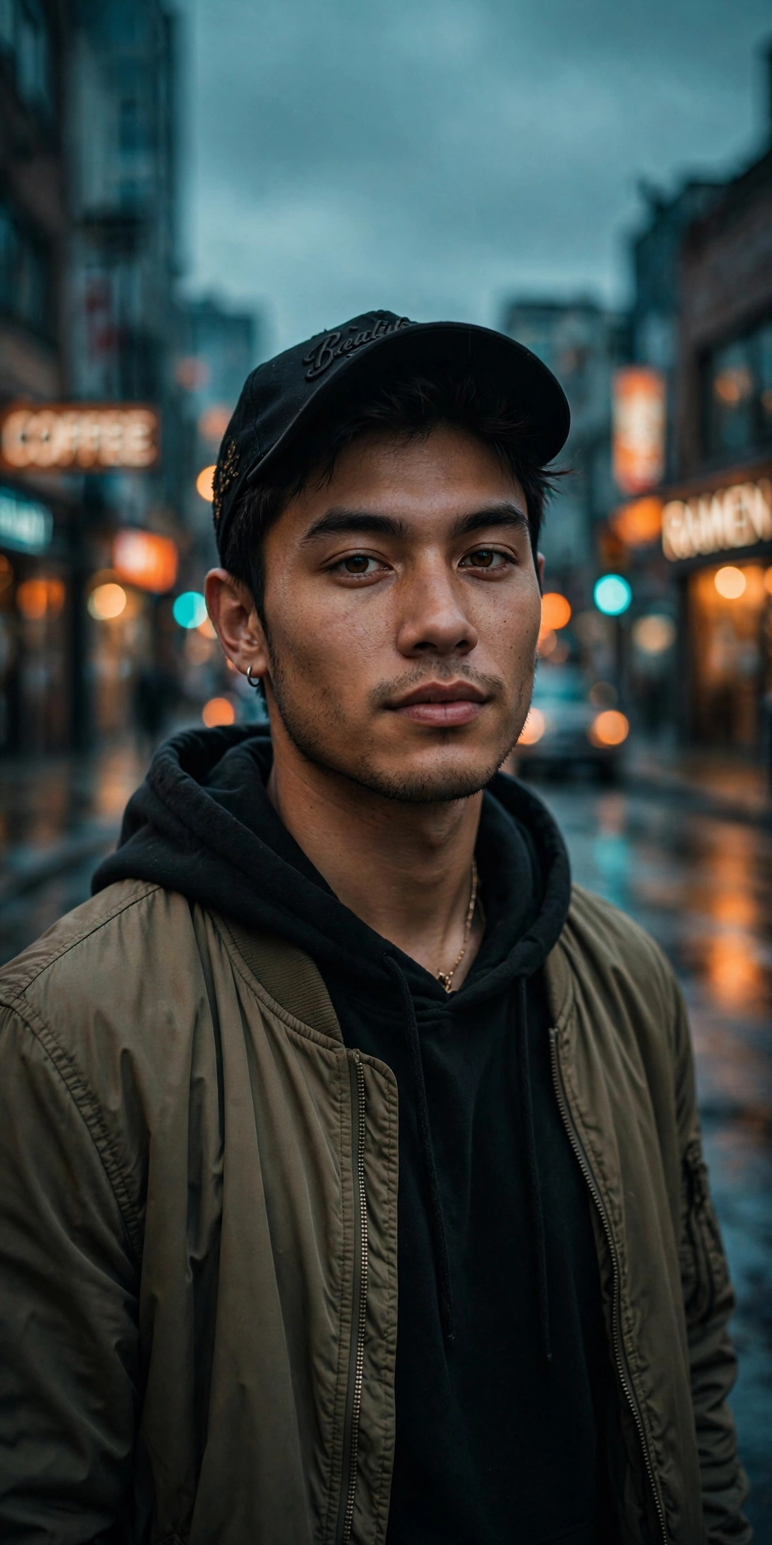 Example of a cinematic street portrait made with a Gemini AI photo prompt
