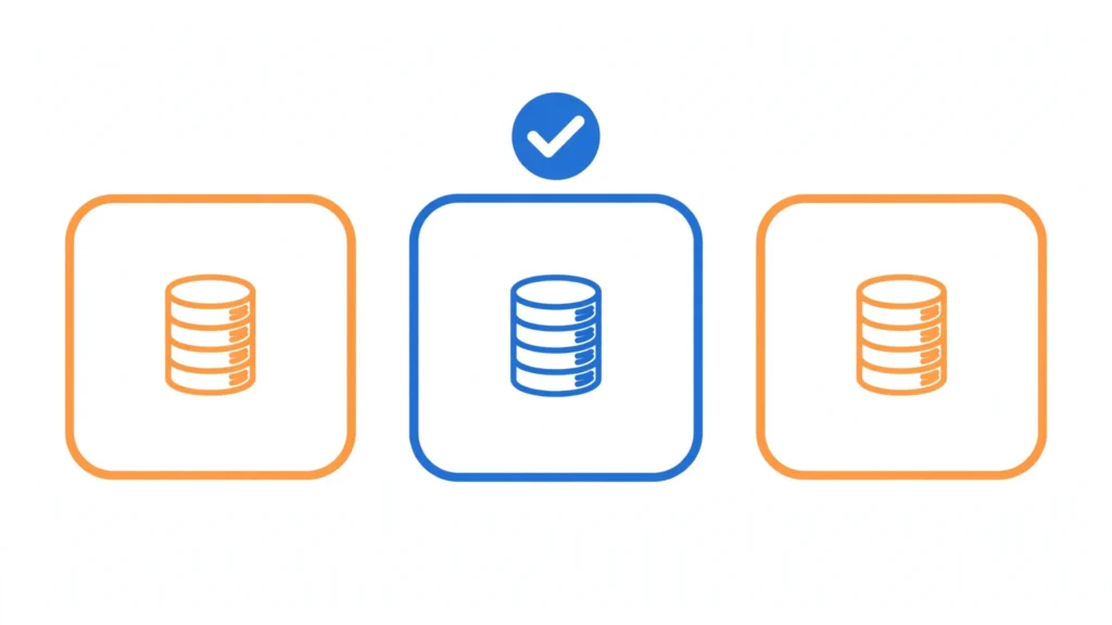 Diagram showing three vector database options with the middle one highlighted as the selected choice